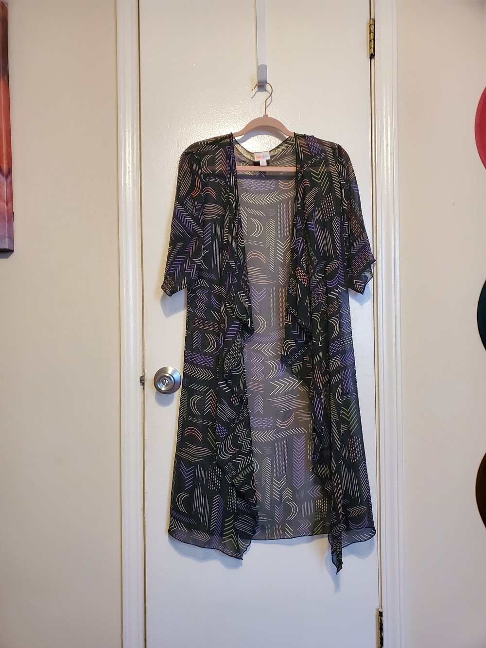 Lularoe Lightweight Black Printed Duster with Abstract Pattern